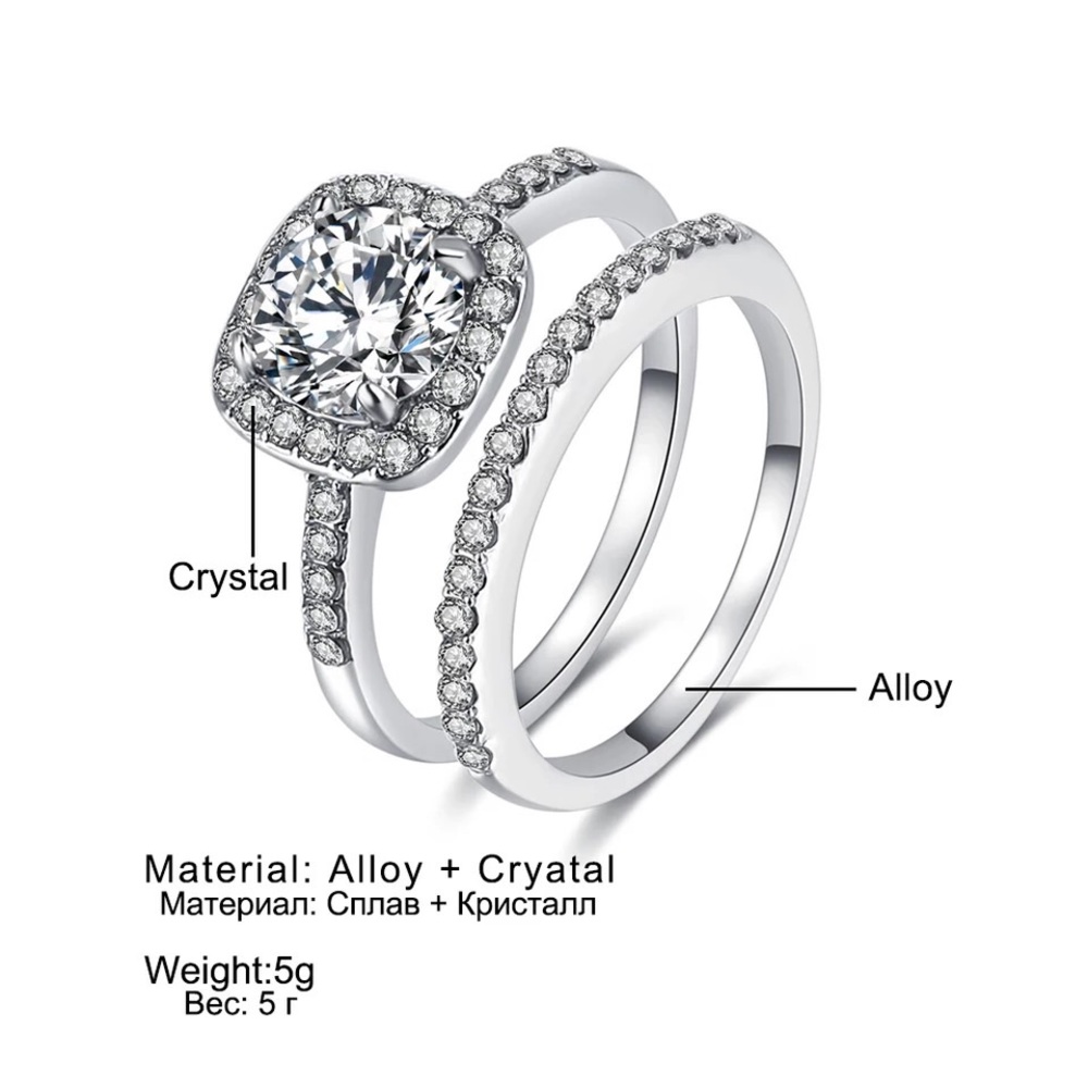Double rings band luxury chic rhinestone diamond - Picture 6 of 8